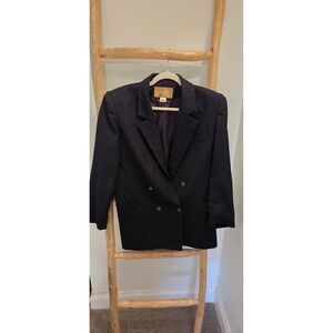 Vtg Saville Women's‎ 100% Wool Navy Blazer Size 10 Double Breasted Pinstripe